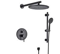 Système de Douche mélangeur Noir pour Salle de Bain familiale, Ensemble de Douche Mural avec Pomme de Douche à Main 3 Fonctions, 16 Pouces