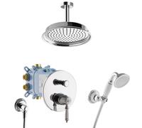 Système de douche Nostalgie Retro avec douche pluie - Ensemble complet avec boîte d'installation au plafond