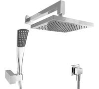 Système de douche PaulGurkes avec douche pluie carrée de 20 cm et douchette conique avec flexible en métal