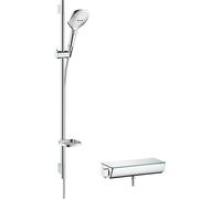 Système de douche Raindance Select en surface 120 avec Ecostat Select thermostat et rail de douche 90 cm, 27039400, Couleur: Chrome / Blanc