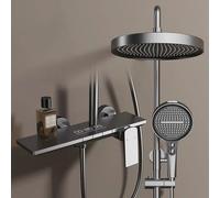 Système de douche réglable avec pommeau de douche de 32,5 cm et 4 fonctions à main - Kit de douche mural avec mitigeur - Accessoire de salle de bain moderne (noir)