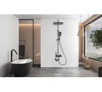 Système de douche - Robinetterie de baignoire - Éclairage LED - Affichage électronique de la température - Mitigeur thermostatique - Laiton - Plaqué - Gris
