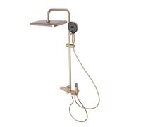 Système de douche, système de douche thermostatique doré brossé | Ensemble de colonne de douche 3 en 1, pommeau de douche de 25 cm, support mural et joints, vanne thermostatique en laiton