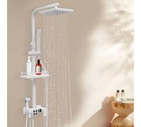 Système de douche thermostatique avec écran LED, robinet de douche complet, comprenant 4 modes de sortie d'eau et des étagères réglables. Ensemble de douche mural, réglable en hauteur, de couleur blan