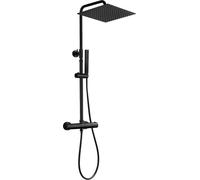 Système de douche thermostatique en acier inoxydable, ensemble de douche avec pommeau de douche pluie et mitigeur, finition noir mat (pommeau de douche XXL de 30x30 cm)