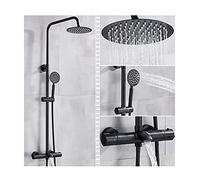 Système de Douche thermostatique, Ensemble combiné de Douche avec mitigeur de Pluie exposé Noir Mural avec Remplissage de Baignoire Cascade, Pomme de Douche à Pluie et douchette à Main