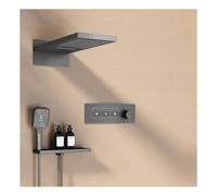 Système de douche thermostatique, ensemble de robinet mural, pommeau de douche à effet pluie double fonction avec pulvérisateur à main, ensemble complet de douche en laiton