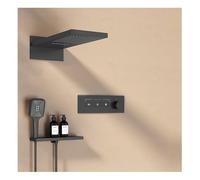 Système de douche thermostatique, ensemble de robinet mural, pommeau de douche à effet pluie double fonction avec pulvérisateur à main, ensemble complet de douche en laiton
