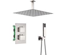 Système de Douche thermostatique, Robinet de Douche Ensemble combiné de Douche de Pluie brossé Set 2 Fonctions Baignoire kit de Garniture de Douche avec pulvérisateur à Main Pair de Douche de Pluie