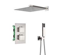 Système de Douche thermostatique, Robinet de Douche Ensemble de Douche cachée de Douche pluviale Baignoire en brossé kit de Garniture de Douche avec pulvérisateur à Main tête de Douche de Pluie à