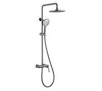 Système de Douche thermostatique, système de Colonne de Douche Mural en Laiton, mélangeur Multifonction, système de Douche avec Pomme de Douche à Effet de Pluie et douchette à Main, Gris Pistolet