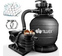 Système de filtration à sable pour piscine, débit de 10 m³/h, incluant 800g de billes filtrantes | Unité de filtration avec valve 7 voies et adaptateur 2 en 1 (32 mm - 38 mm) | Filtre à sable pour pis