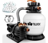 Système de filtration à sable pour piscine, débit de 10 m³/h, incluant 800g de billes filtrantes | Unité de filtration avec valve 7 voies et adaptateur 2 en 1 (32 mm - 38 mm) | Filtre à sable pour pis
