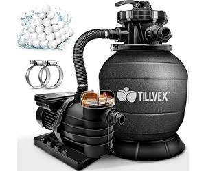 Système de filtration à sable pour piscine, débit de 10 m³/h, incluant 800g de billes filtrantes | Unité de filtration avec valve 7 voies et adaptateur 2 en 1 (32 mm - 38 mm) | Filtre à sable pour pis