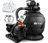 Système de filtration à sable tillvex® Pool AquaBlack Pro 13 200 l/h à 40 000 l + 1 200 g de billes filtrantes | Système de filtration avec vanne à 7 voies et adaptateur 2 en 1 Ø 32-38 mm | Filtre de