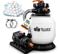 Système de filtration à sable tillvex® pour piscine avec minuterie, débit 7 900 l/h, 400 g de billes filtrantes incluses | Système de filtration avec vanne à 7 voies et adaptateur 2 en 1 Ø 32 mm - 38