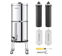Système de filtration d'eau par gravité, système de filtration de comptoir en acier inoxydable 304 de 2,25 gallons, réduit le plomb et jusqu'à 99 % du chlore, avec 2 filtres à charbon actif, 2 filtres