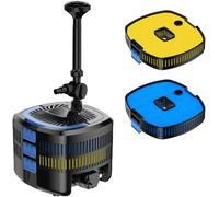 Système de filtration Teichfilter + cartouches de filtration UV-C (grosse et fine) | Kit complet sous-marin avec pompe et lampe UV | Nettoyage et fontaine