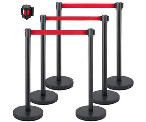 Système de guidage des personnes 6 poteaux hauteur totale 90 cm - Barrière avec adaptateur 4 voies - Poteau de délimitation - Poteau de délimitation avec ceinture de 2 M pour aéroport