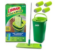 Système de nettoyage Libman "Rincer et Essorer", comprenant un seau et une serpillière en microfibre, idéal pour les sols en bois dur