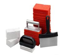 Système de nettoyage pour plaque de cuisson 26 pièces pour plaques plates avec poignées ergonomiques, pierre de gril et tampons de nettoyage non abrasifs