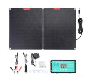 Système de panneau solaire compact pliable 60 W avec affichage numérique de la tension et plusieurs options de sortie 12 V pour l'alimentation mobile (A)