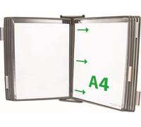 Système de panneaux d'affichage muraux A4 gris en métal, ouvert sur le côté, avec 10 panneaux d'affichage gris