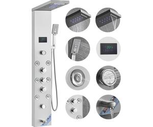 Système de panneaux de douche VEVOR, 6 modes de douche, LED et écran Tour de douche hydroélectrique, cascade, chute d'eau, 8 buses de massage, bec de baignoire, douchette, kit de douche mural en acier