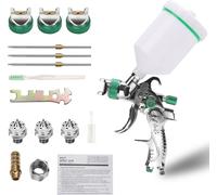 Système de peinture par pulvérisation Fiqops Pistolet de peinture par pulvérisation avec godet en plastique de 600 ml et 3 buses en acier inoxydable 1.4mm, 1.7mm 2mm