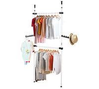 Système de Penderie Télescopique, Garde-Robe Télescopique Porte-Manteau Télescopique Avec 2 Barres Système de Porte-Vêtements Hauteur Et Largeur Ajustable Mobile Haute Performance pour manteau et robe