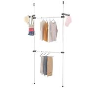 Système de Penderie Télescopique, Système de porte-vêtements Réglable en Acier Inoxydable, Avec 2 Crochets, Hauteur réglable 281-329cm, Largeur réglable 80-139cm