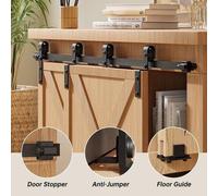 Système de porte coulissante à roulettes - Kit complet pour ferrure de porte coulissante - Rail de coulissement de 1982 cm - Système de porte coulissante double bypass en bois