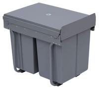 Système de poubelles avec 3 bacs pour le tri des déchets, système de rails, intégrable, ensemble de 3 poubelles, couleur grise