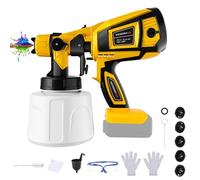 Système de pulvérisation sans Fil pour Dewalt 20V (sans Batterie) | Pistolet à Peinture, Réservoir 1000ml, 5 buses, 3 motifs, brosse, gants et lunettes