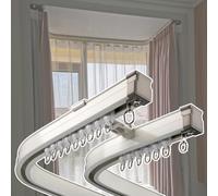 Système de rails incurvés pour double rideau de baie vitrée - Rail flexible en alliage d'aluminium pour montage au plafond ou au mur - Fixations complètes de 1,3 m incluses