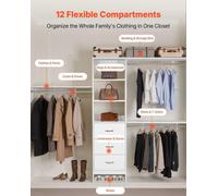 Système de rangement avec 3 tiroirs, organisateurs de placard en bois à hauteur réglable, organisation moderne de dressing avec 3 tringles à vêtements rétractables, rangement indépendant pour vêtement