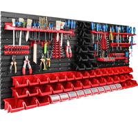 Système de rangement Étagère d'atelier | 172 x 78 cm | 56 pièces Boîte | Étagère murale avec supports pour outils et boîtes empilables - Panneaux muraux Étagère à bacs extra-robuste Panneau perforé po