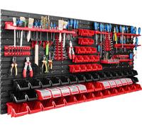 Système de rangement Étagère d'atelier | 172 x 78 cm | 62 pièces Boîte | Étagère murale avec supports pour outils et boîtes empilables - Panneaux muraux Étagère à bacs extra-robuste Panneau perforé po