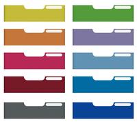 Système de rangement Modulo, ensemble de 10 boîtes maxi format A4, avec panneaux frontaux, disponibles en différentes couleurs