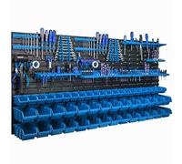 Système de rangement mural 173 x 78 cm Supports à outils 50 boîtes empilables Boîtes de rangement transparentes Panneaux muraux extra solides Étagère extensible Étagère de rangement pour atelier