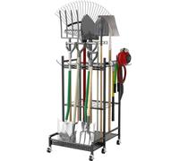 Système de rangement pour outils de jardin Unyqoos® avec crochets, 6 roulettes avec frein – structure métallique antirouille, à plusieurs niveaux, mobile pour jardin et garage, montage facile