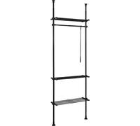 Système de rangement télescopique - 1 tige - 3 étagères - Noir - Acier - L (52-80) x H (233-300) cm