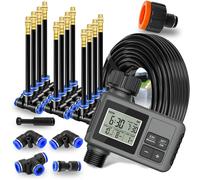 Système de refroidissement par brumisation avec minuterie programmable pour jardin 360 ° Buse de brumisation à courbure libre, pulvérisateur atomiseur réglable, Kits d'arrosage extérieur 15M kit-Timer