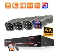Système de sécurité 4K – Ensemble de caméras comprenant 4 caméras – Kit NVR PoE – Ultra HD 8MP – Détection de personnes par IA et alerte lumineuse rouge et bleue