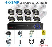 Système de sécurité CCTV 4K à 8 canaux – Ensemble de caméras IP – Kit NVR PoE – Ultra HD 8MP – Reconnaissance faciale – Audio