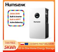 Système de stockage d'énergie tout-en-un Humsienk 5,12 kWh avec onduleur solaire 5 kW à onde sinusoïdale pure, sortie AC220V, chargeur solaire MPPT 160A, entrée PV max 500V, pour la maison/le bureau