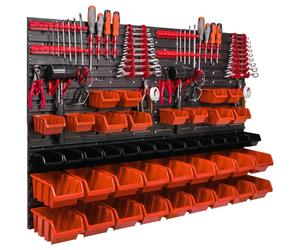 Système de stockage Paroi à outils 115 x 78 cm avec 44 boîtes Orange et noir