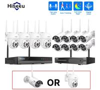 Système de surveillance CCTV sans fil Hiseeu H.265+ 10CH NVR avec caméra extérieure, kit de caméra IP PTZ WIFI 3/5MP, caméra de sécurité de type bullet 10CH NVR 4 Cameras