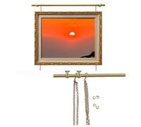 Système de suspension pour tableaux en laiton, Kit d'accrochage mural réglable pour galerie, Rail d'exposition pour peintures, miroirs et affiches(140cm/55.1in)