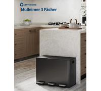 Système de tri des déchets - 3 bacs de 15 litres - Acier inoxydable - Pédales - Capacité totale : 45 litres - Gain de place - Noir